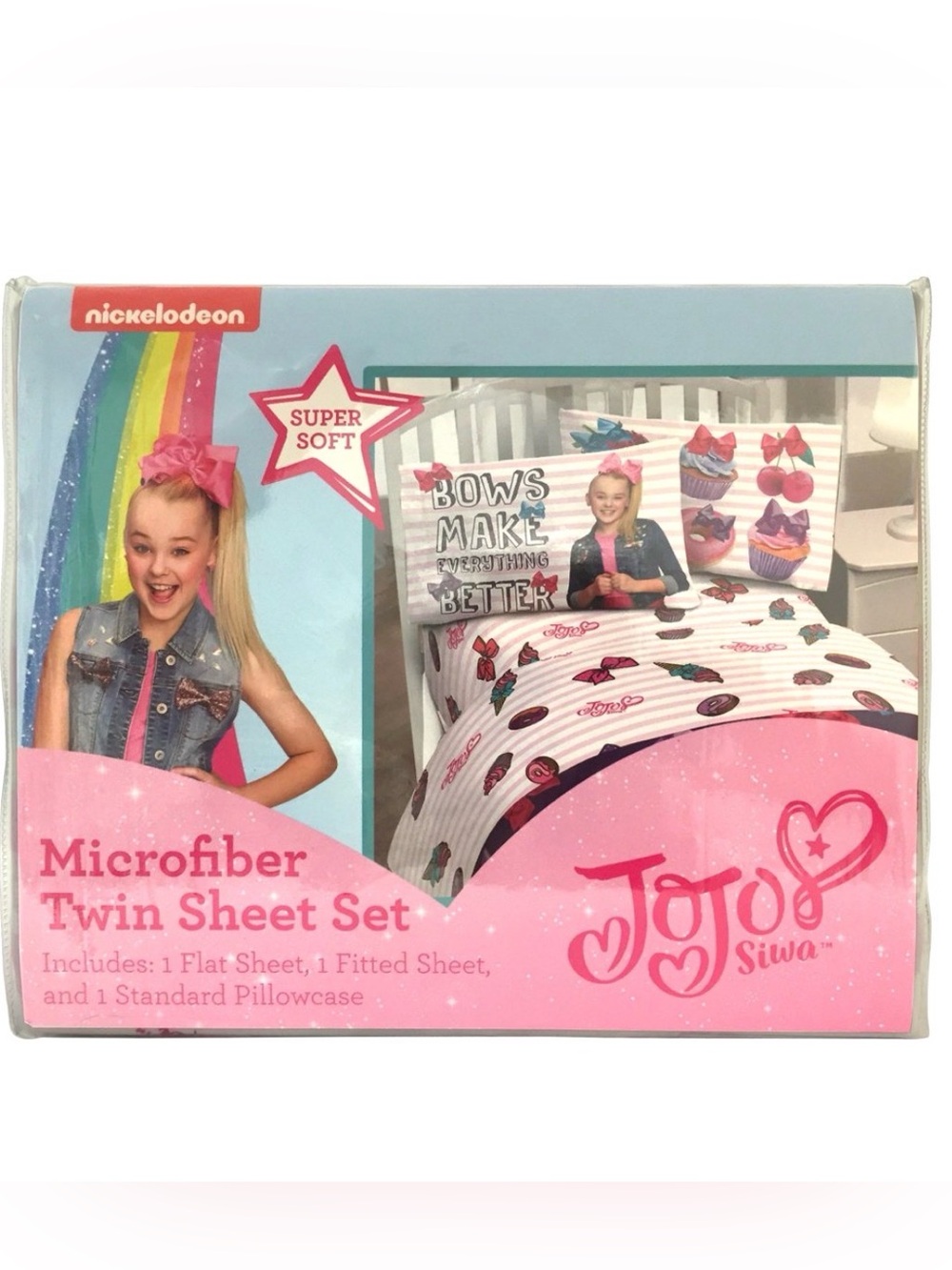 Nickelodeon JoJo Siwa Sweet Life Pink White Striped 3 Piece Twin Sheet Set New